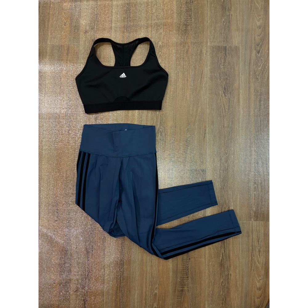 Adidas bundle Activewear Set Women S Blue Black 3-Stripe Leggings & Sports Bra